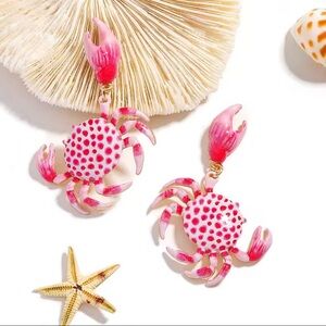Pink Crab Dot Gold Earrings | Coastal Summer Ocean Jewelry |Beach Vacation Cute